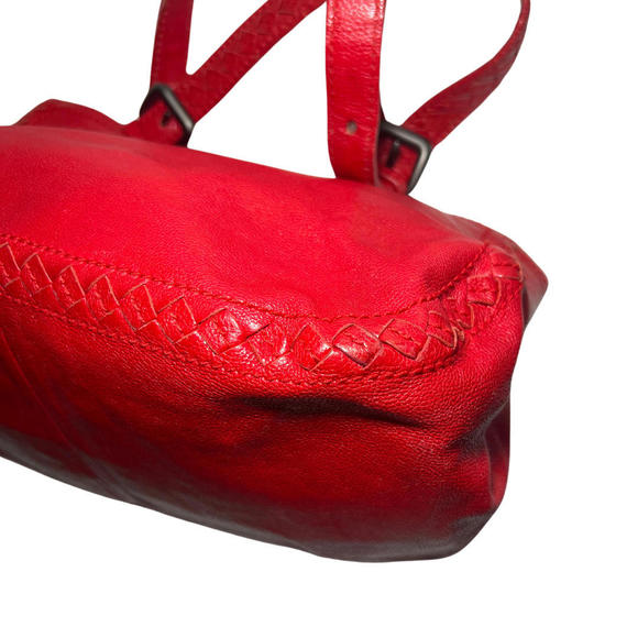 Bottega Veneta Shopper Tote Bag Red Leather Intrecciato Trim w/Adjustable Straps - Picture 8 of 12